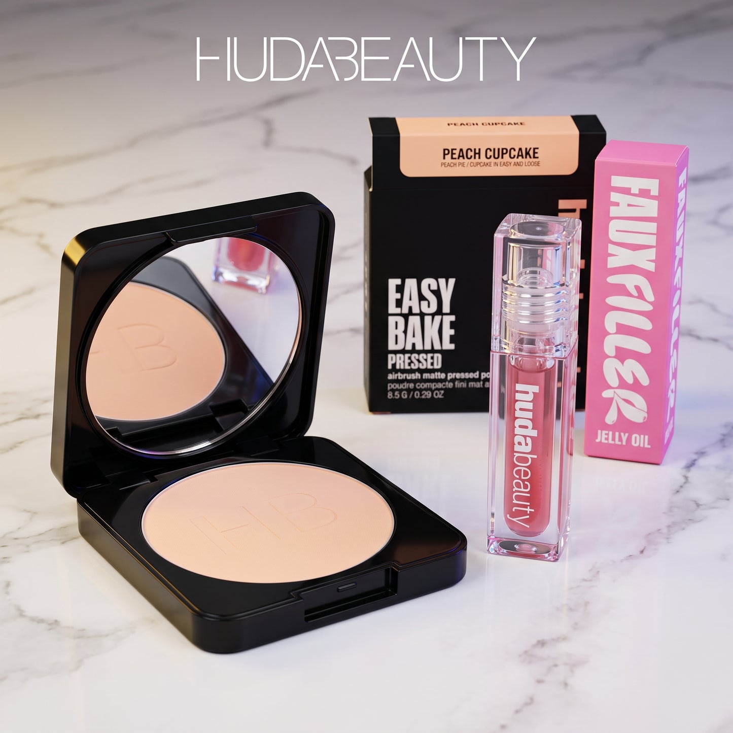 Huda Beauty Pressed Powder & Lip Oil Combo