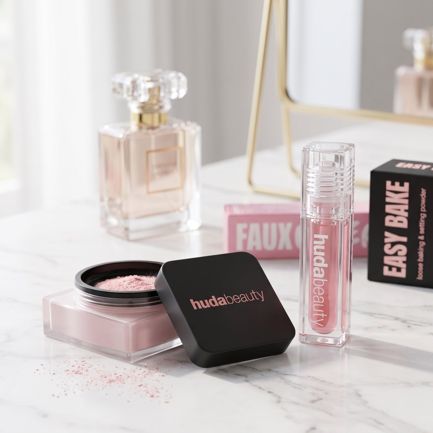 Huda Beauty Easy Bake Loose Powder & Lip Oil Combo